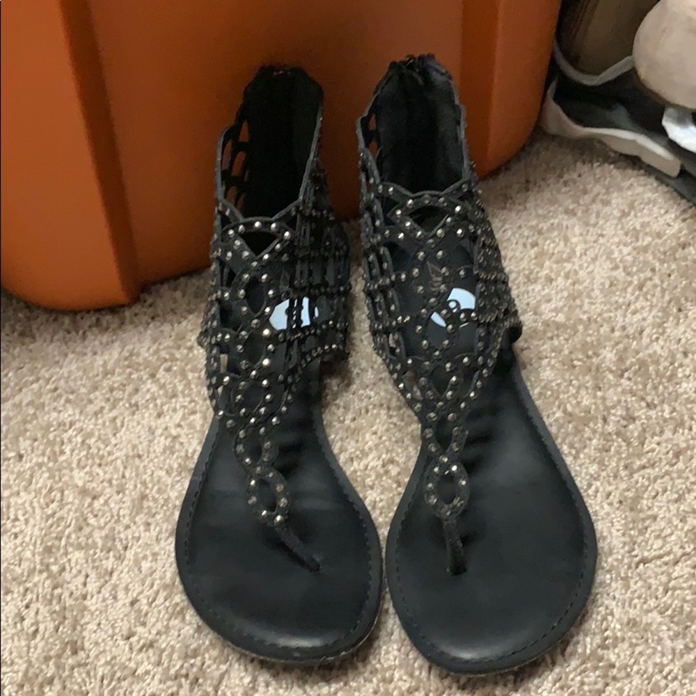 Black Studded Zip Up Gladiator Style Sandal